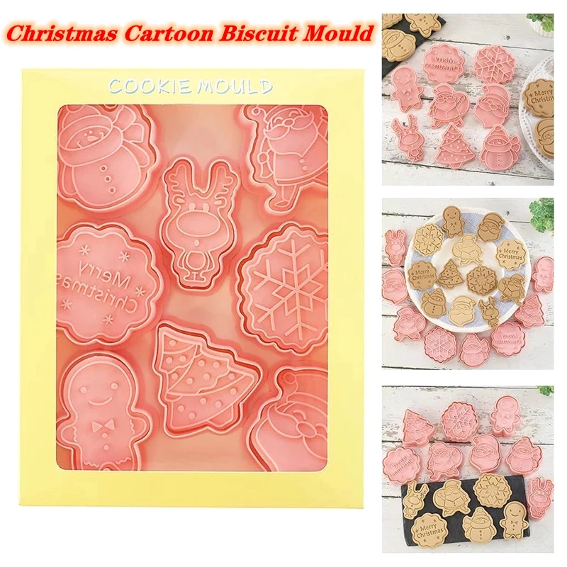 

8Pcs/Set DIY Cookie Cutter 3D Biscuits Mold Christmas Cartoon Biscuit Mould ABS Plastic Baking Mould Cookie Decorating Tools