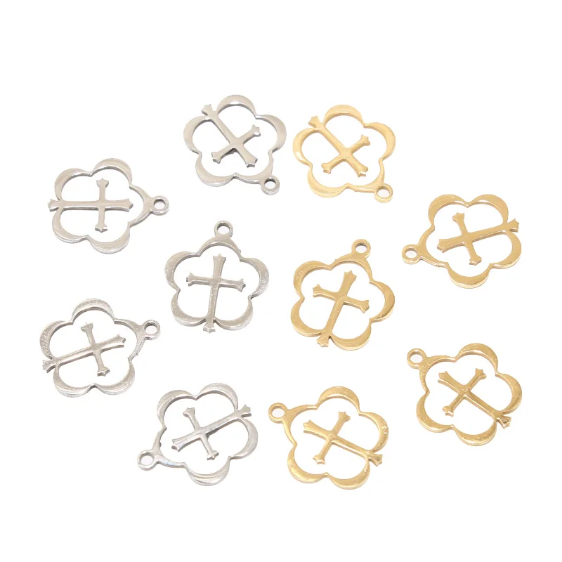 

10pcs Stainless Steel 15*18mm Hollow Flower Cross Charm Pendants Accessories For DIY Jewelry Necklaces Bracelets Making Findings