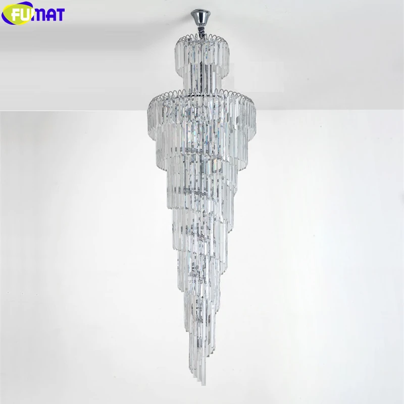 値段 FUMAT クリスタル K9 列ペンダントランプヴィラ階段リビングルームライトスパイラル裁判所ヨーロッパスタイルライトシャンデリア器具
