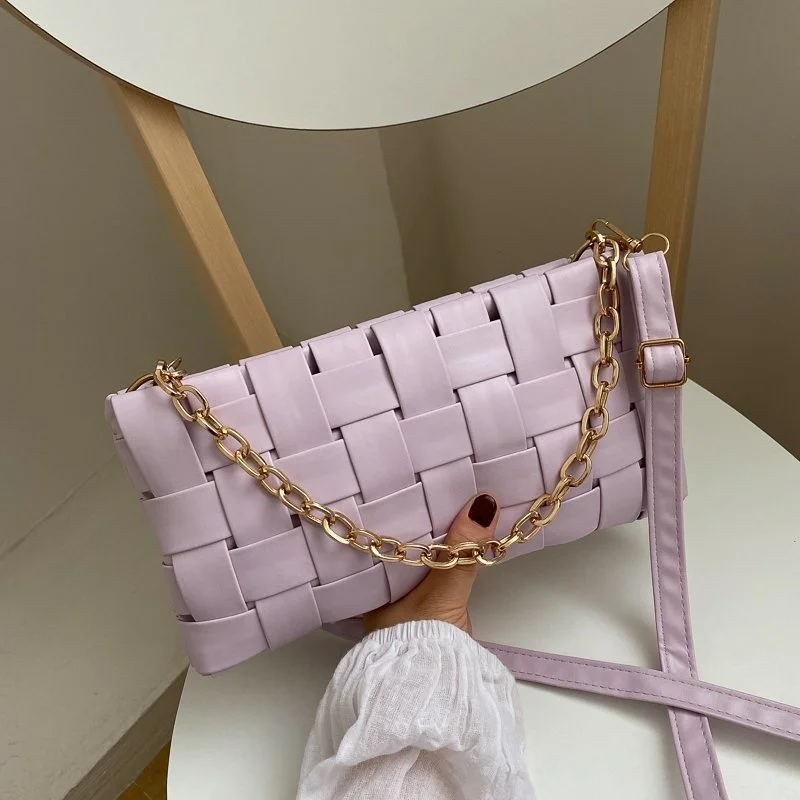 

Luxury Branded Handbag Women Weave Leather Clutches Shoulder Bags For Women 2021 Crossbody Bag Ladies Metal Chain Hand Bags