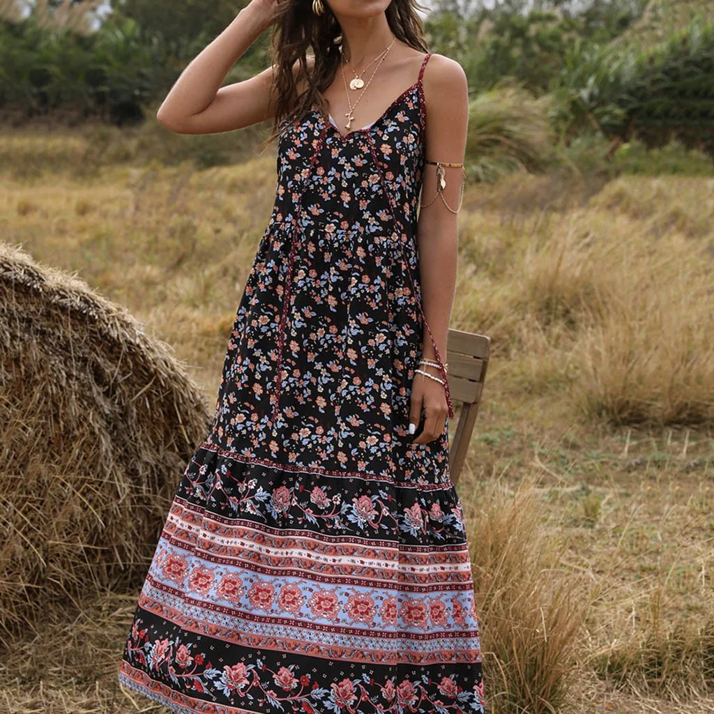 Женское платье весна-лето однотонное свободное на бретелях с v-образным вырезом