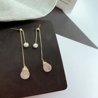 pink rhinestone long dangling drop pearl earring elegant for women wedding gift brinco de perolas zirconia grande hanging fj0152
