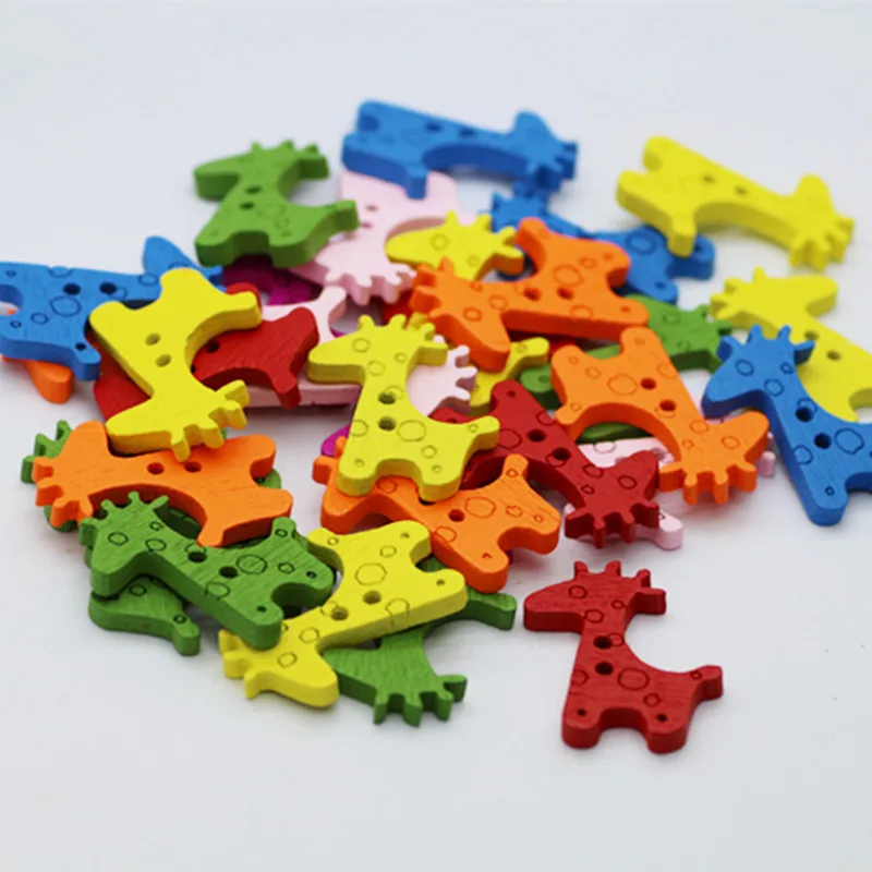 100 шт Деревянные Цвет Жираф кнопка с деревянными пуговицами изображением