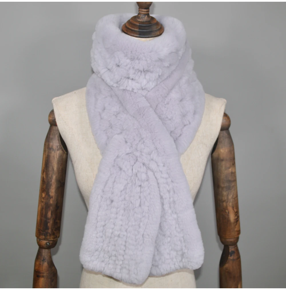 Winter Long Style Women Real Rex Rabbit Fur Scarf Rex Rabbit Fur Warm Soft Ring Scarfs High Quality Knit Rabbit Fur Scarves