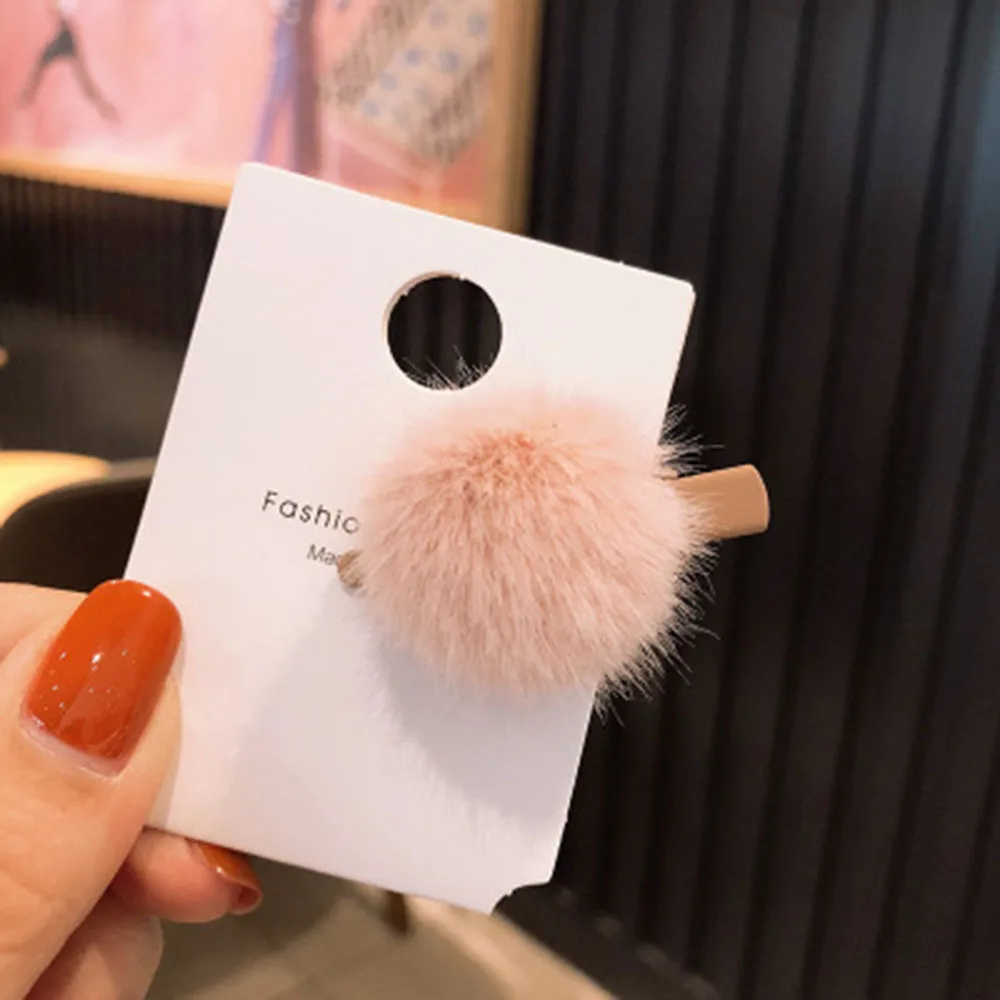 Заколки для волос девочек с маленьким милым мягким меховым помпоном мини шариком