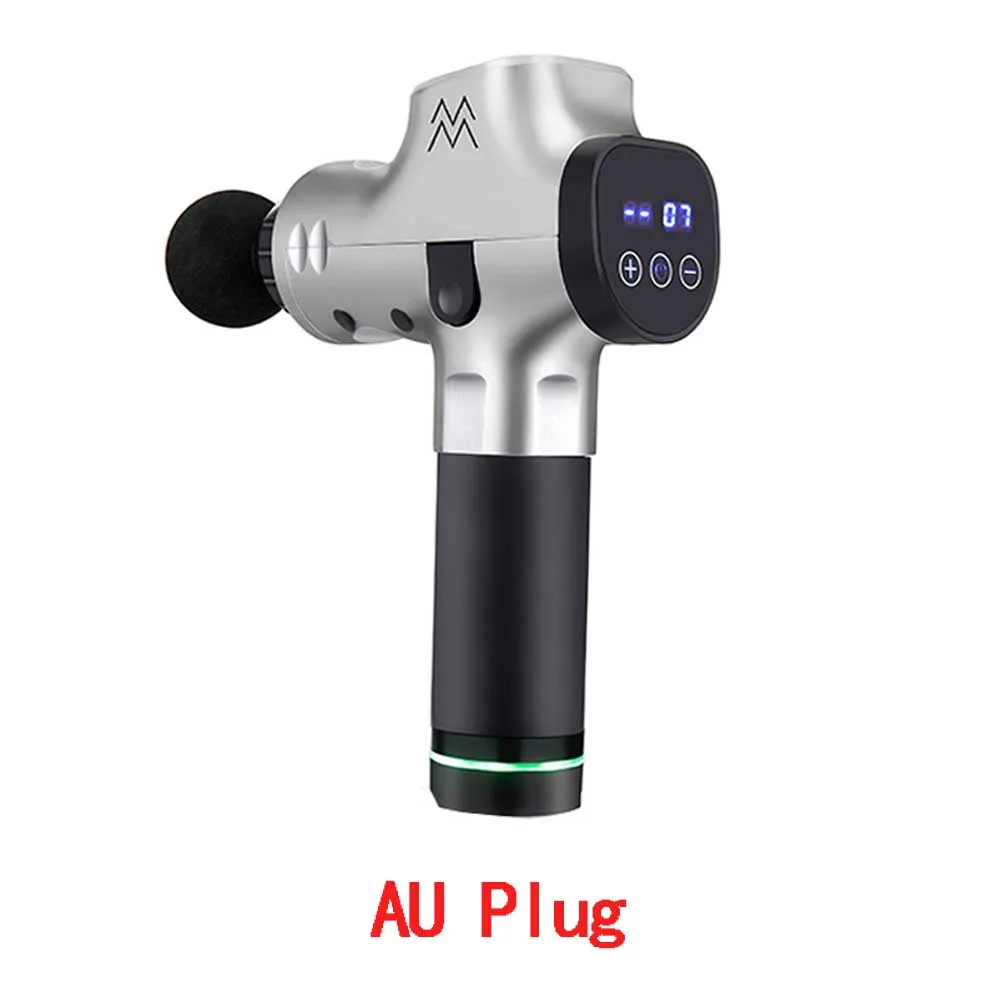 silver AU Plug Массажный пистолет для мышц, мощный ручной перкуссионный Массажер для глубоких тканей, триггер и восстановление мышц, спортивный Релаксация тела - Цвет: silver AU Plug