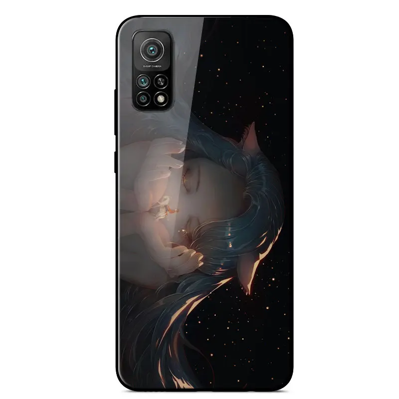 

For XiaoMi 10T Case Fashion Painted pattern Smooth Mirror Tempered glass Shockproof Back Cover For XiaoMi 10T 10T Pro Phone Case