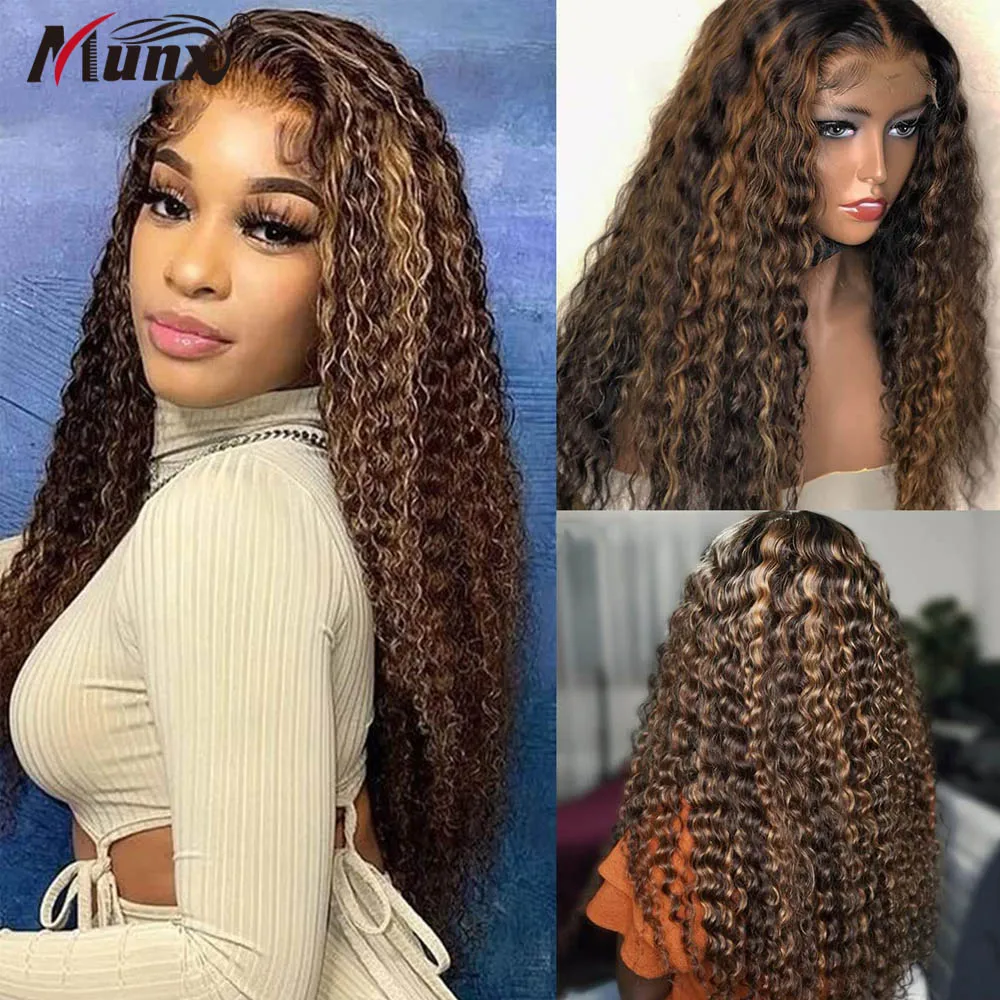 Highlight Lace Front Curly Wigs Human Hair Long 13x4 Lace Frontal Wig Pre Plucked 150% Density Wigs with Baby Hair for Women