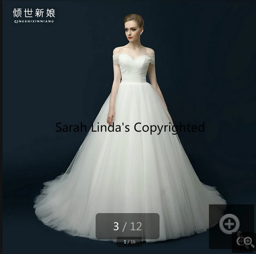 Свадебное платье трапециевидной формы с открытыми плечами плиссированное