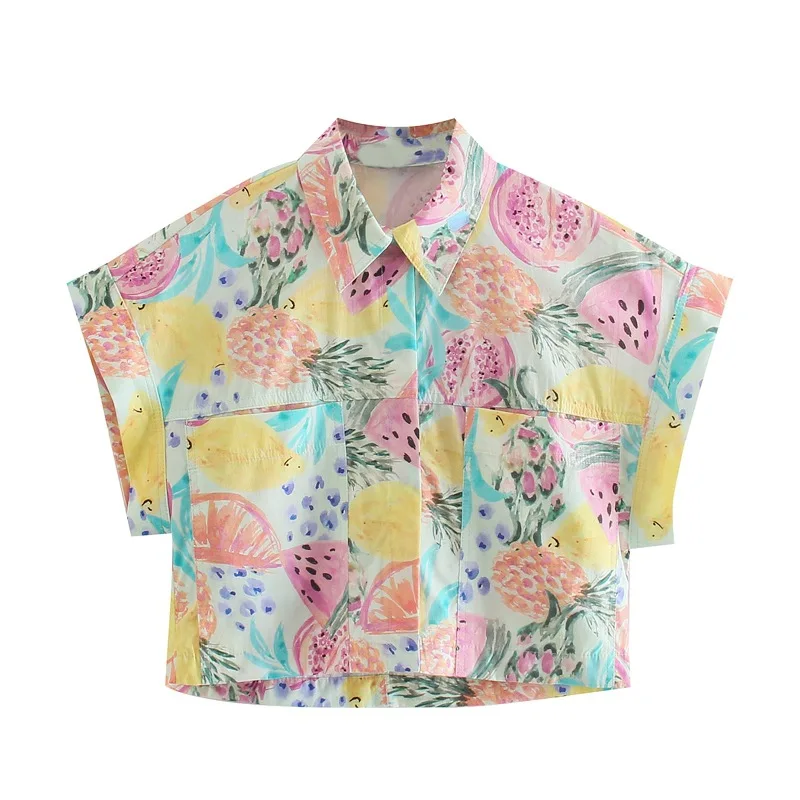 

2021 ZA Same Design Summer New Printed Poplin Shirt Short Sleeve Women's Casual All-match Short Sleeve