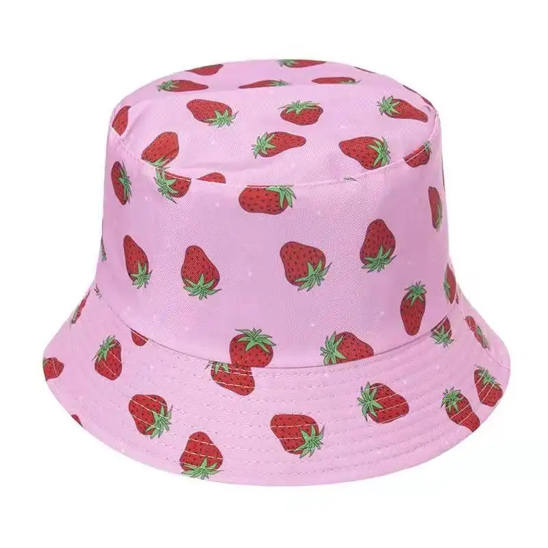 

2021 New Panama Bucket Hat Men Women Summer Fishing Bucket Cap Reversible Strawberry Print Bob Hat Hip Hop Gorros Fisherman Hats