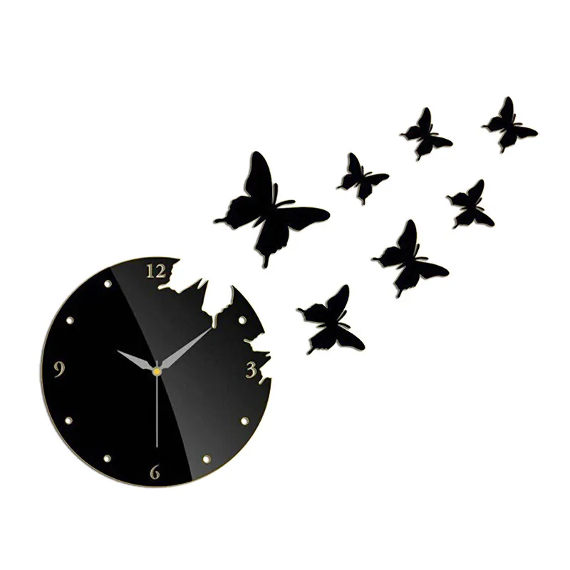 Настенные часы-бабочка зеркальные наклейки на стену 2 цвета 3D украшение для