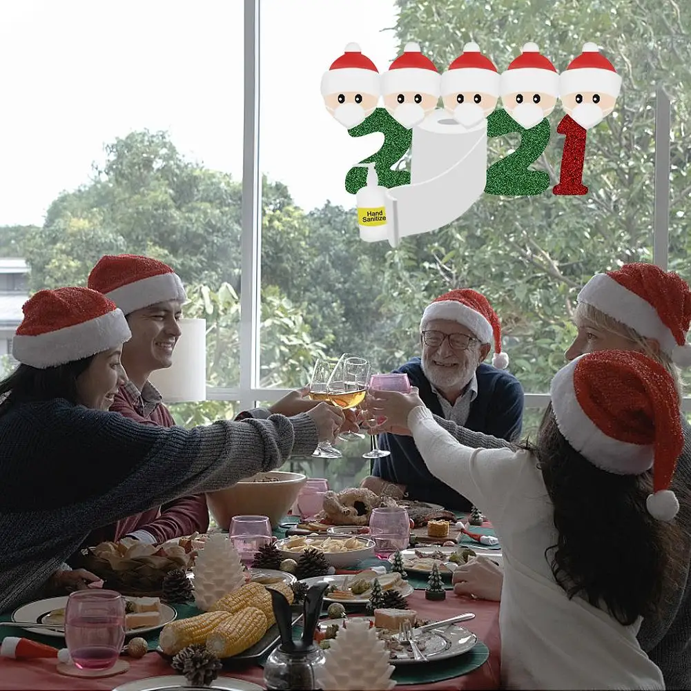 

50Pcs Christmas Window Stickers 2021 Quarantine Survived Family Glass Sticker Wall Sticker Merry Christmas Decorative Wall Decal