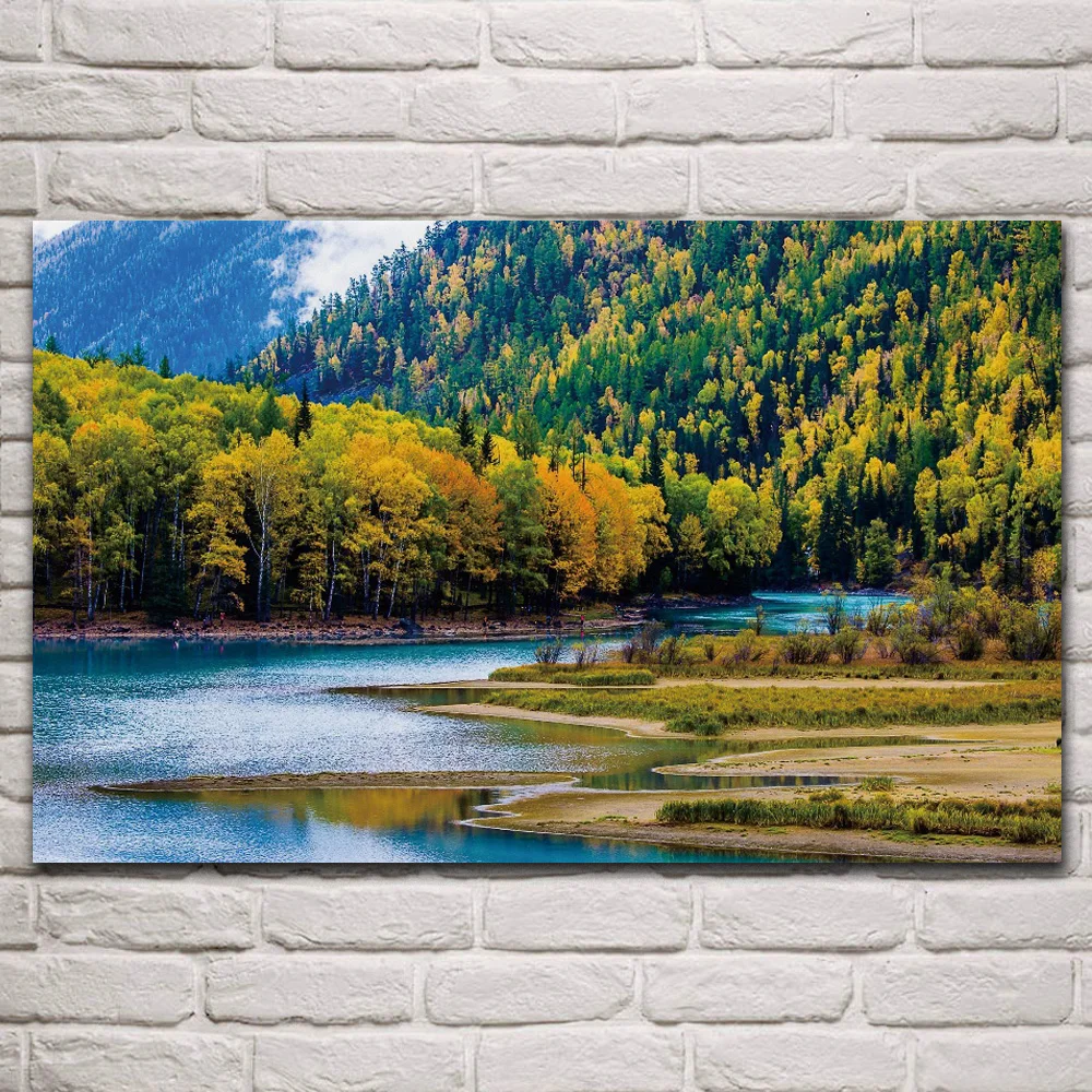 

Азия осень kanas озеро лес Синьцзян природный пейзаж тканевые постеры на стену Картина гостиная домашний декор искусство KQ782