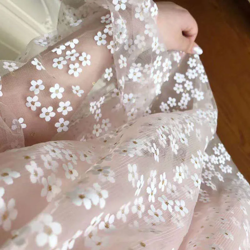 Блестящая Тюлевая ткань с принтом цветка сливы 1 ярд для девочек платье принцессы