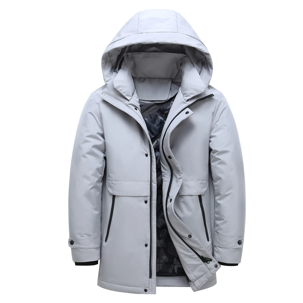 Новинка Зима 2020 мужская куртка средней длины на белом утином пуху дизайнерское