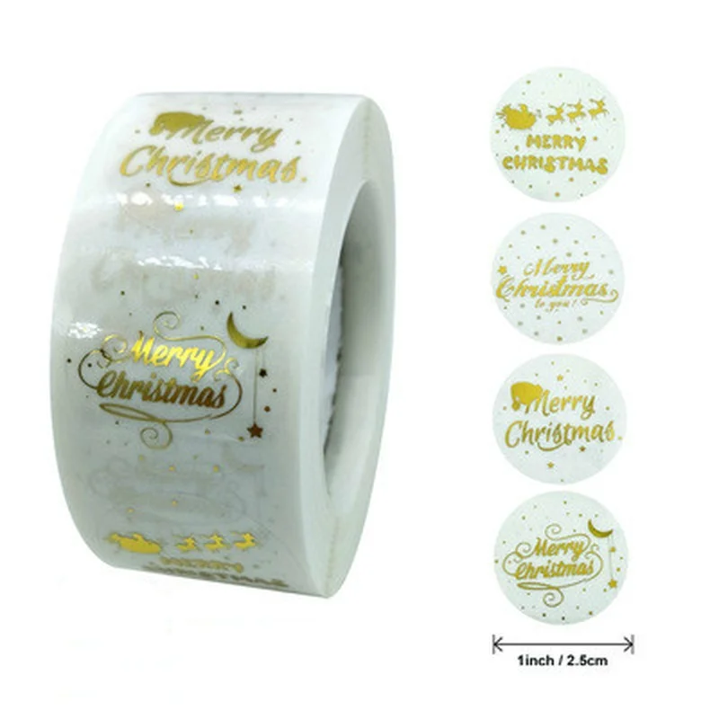 

500PCS/Roll Wedding Decor for Food Craft Box Gifts Decor Seal Sticker Merry Christmas Stickers Transparent Gold Stamp Stickers
