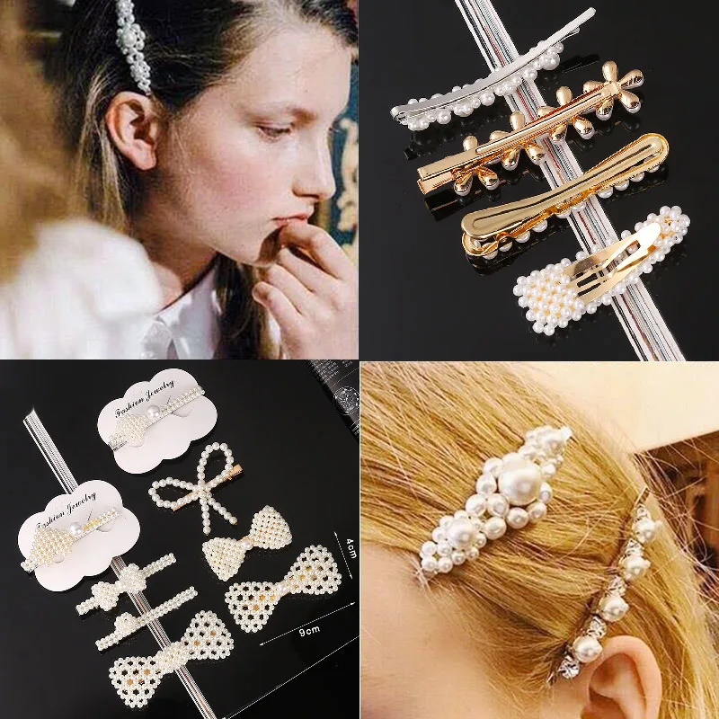 Модная заколка для волос с жемчугом элегантная бантом и аксессуары укладки