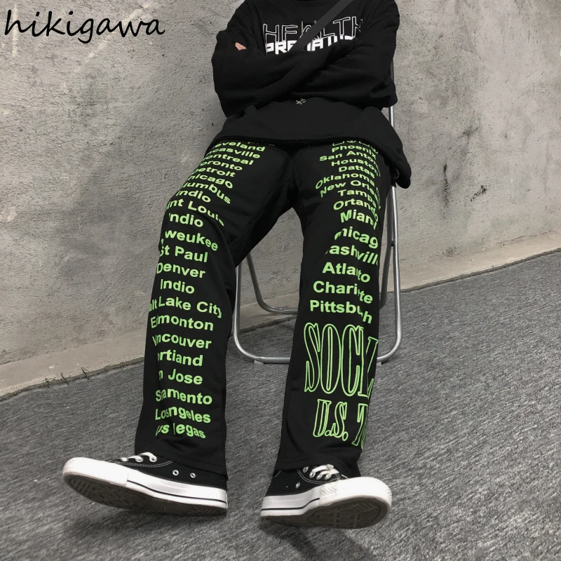 

Hikigawa Women Clothes Sweatpants Letter Print Vintage Korean Japan Men Trousers for Female Plus Size Harajuku Pants Pantalones