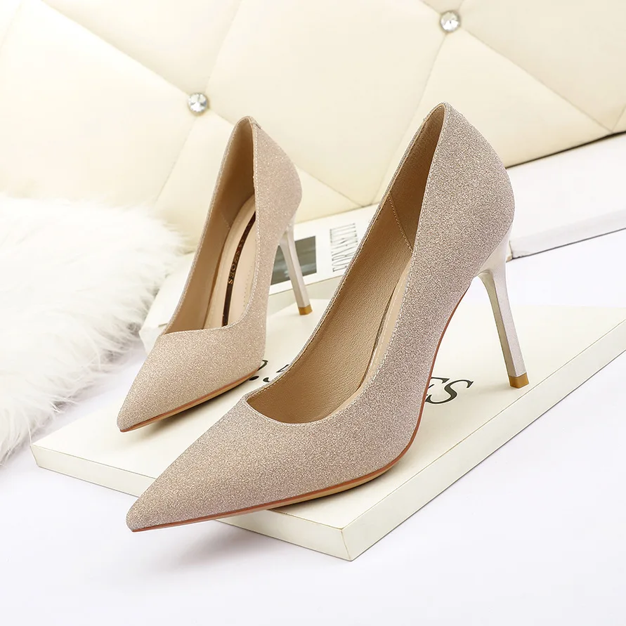 

2021 Korean Fashion Pointed Shallow Mouth High Heels Nightclub Banquet Women High Heels Single Shoes Professional Women's Shoes