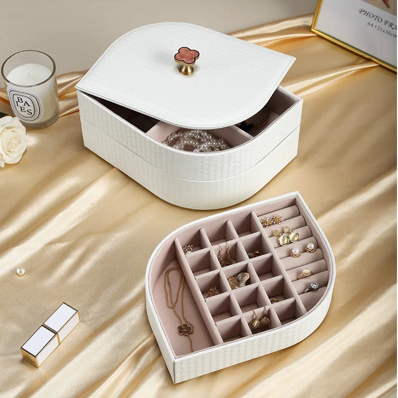 Three Layers Jewelry Storage Box Portable Leather Ring Caskets Earrings Stand Holder Bracelet Display Women Necklace Organizer