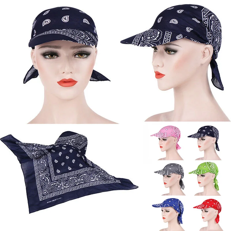 

Packable Head Scarf Visor Hat With Wide Brim Sunhat Women Summer Beach Sun Hats UV Protection Female Printed Cap