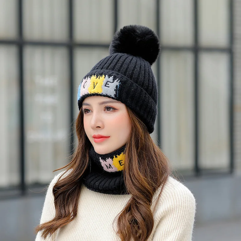 

Autumn Winter ball pompom cap Hats For Women Crochet Knitted Hat Caps Keep Warm Fur Ball Pompom Knitted Beanies Hats
