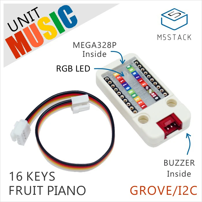 M5Stack официальный музыкальный блок MEGA328P внутри 16 Ключ фрукты Paino с RGB светодиодный