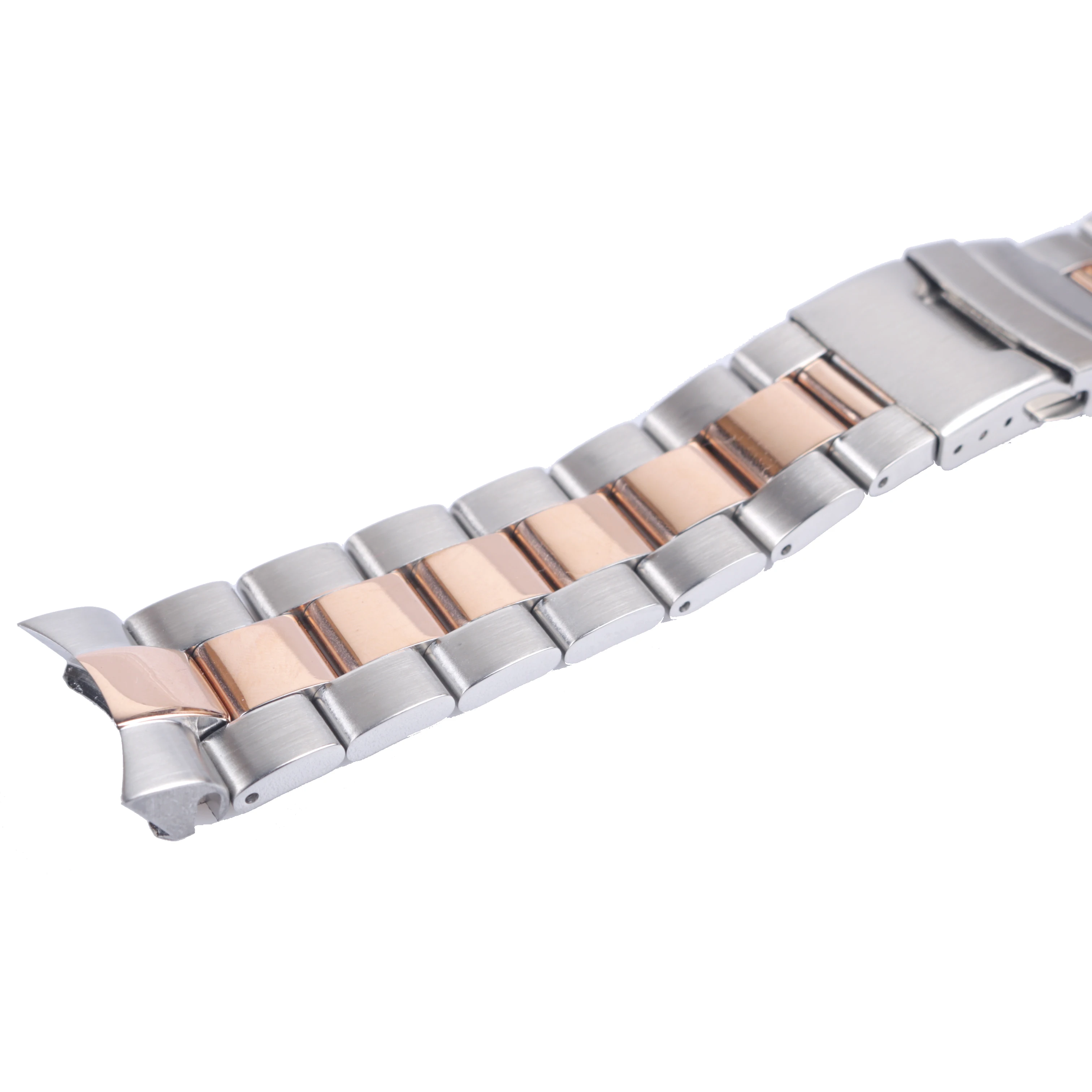 Rolamy 22mm Middle Rose Gold Stainless Steel Wrist Watch band Replacement Metal Watchband Bracelet Double Push Clasp For Seiko