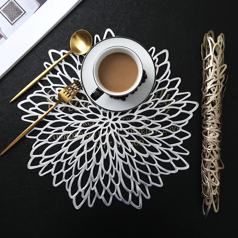 6/4PCS Round Placemats Restaurant Hollow PVC decoration Meal Mat Anti-hot Dining Table Line Steak Plate Pad Flowers | Дом и сад