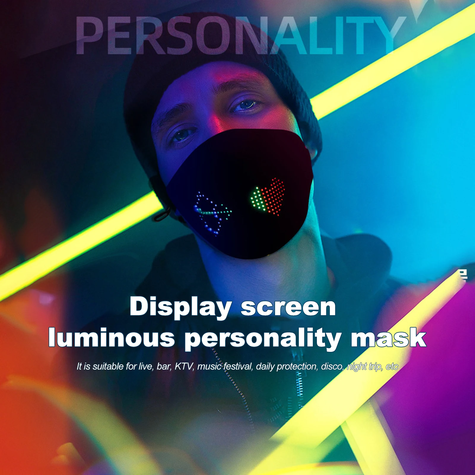 Led Party Masks Wireless BT App Control DIY Face Mask USB Rechargeble Halloween for Raves Festivals | Дом и сад