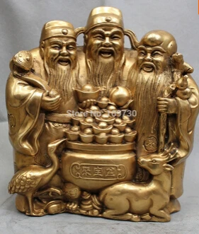 Бесплатная доставка 11 &quotКитайский латунный 3 Бог долголетия Fu Lu Shou жизнь