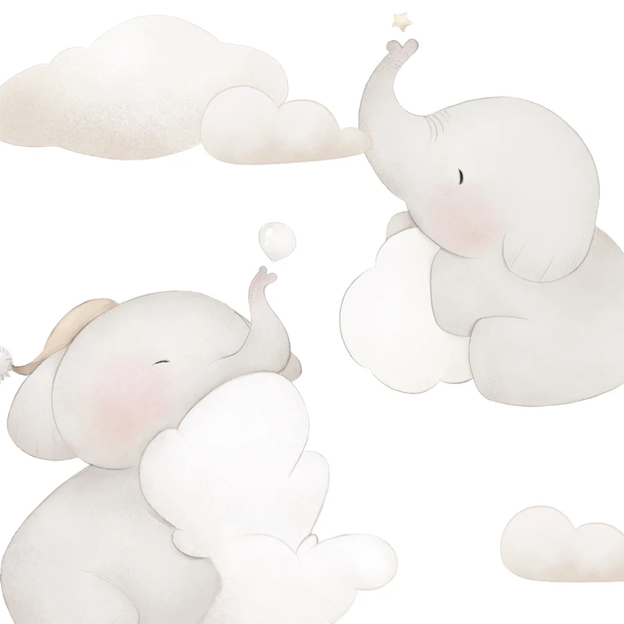 

Cartoon Stars Cloud Wall Stickers Elephant Animal Sticker Baby Kids Room Decoration Nordic Style Nursery Vinyl Wall Decals