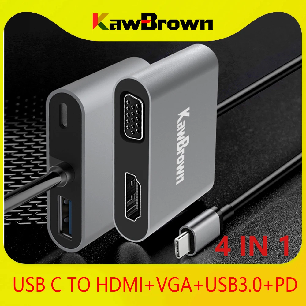 KawBrown 4 в 1 мульти USB C док станция адаптер расширяется к 3 0/HDMI/VGA выход/PD Зарядка для