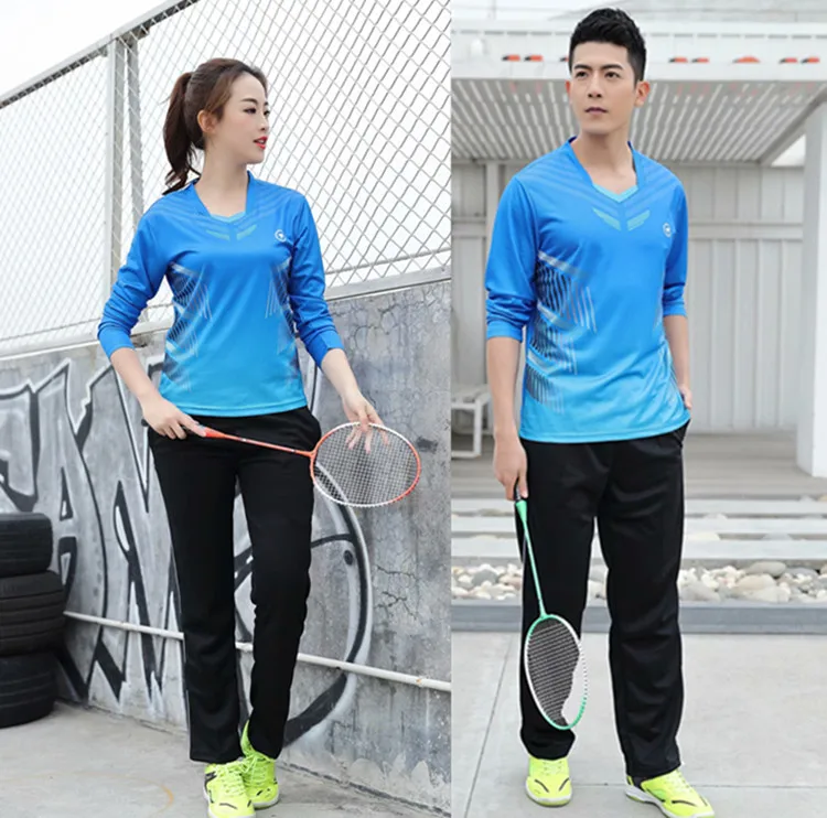 High Quality Women& Men Long Sleeve Tennis Shirts Pants Tracksuits Autumn Badminton Set Table Tennis Uniform Sports Kit Custom