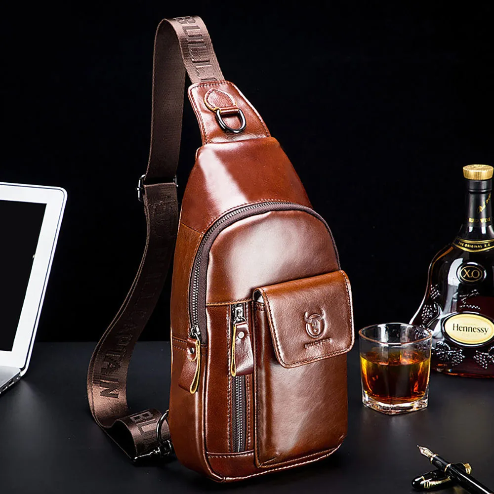 

Genuine Leather Men's Shoulder Bag Large Capacity Cow Leather Chest Bag For Men Business Travel Male Crossbody Bags