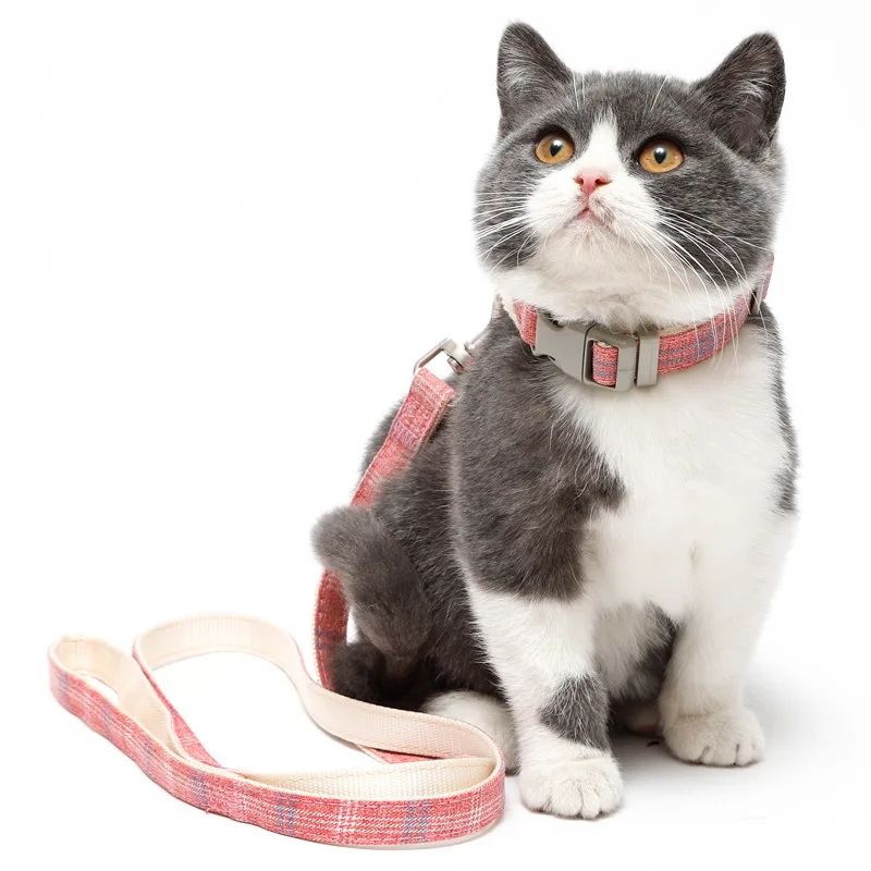 

Comfortable Cat Walking Rope Cotton Core-spun Bowknot Cartoon Cat Chest Back Cat Strap pet collar