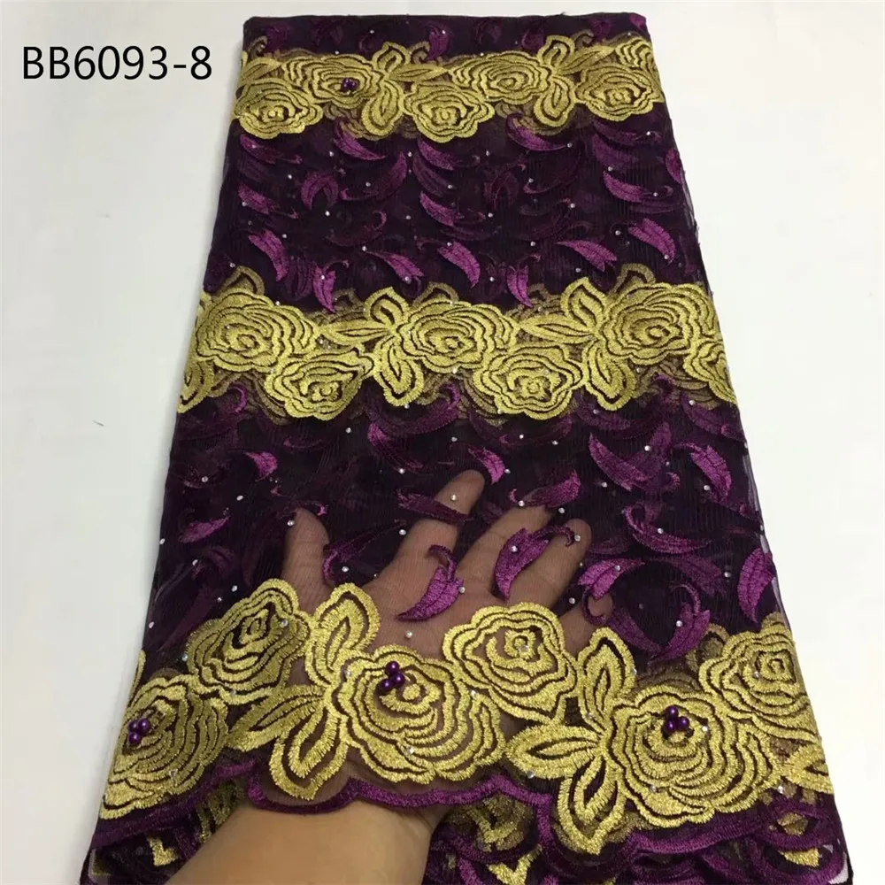 Good quality big pary polyester tulle net flower lace embroidered fabric lilac color - Цвет: 18