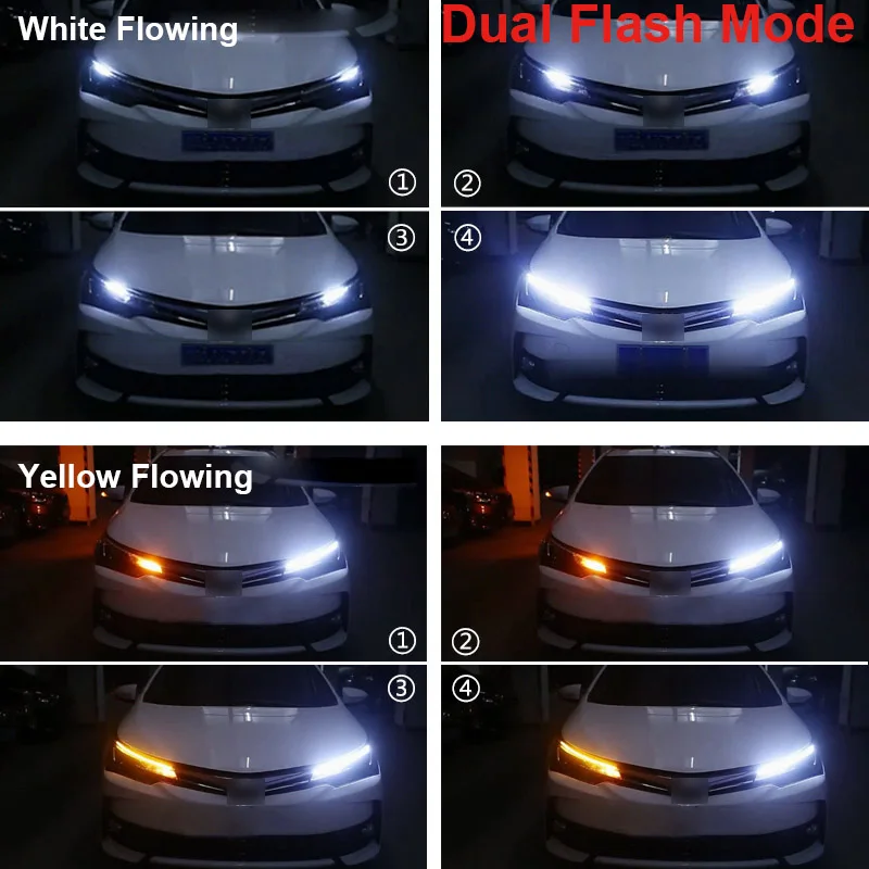 Dual model 2 шт. водонепроницаемый гибкий светодиодный светильник DRL s белый желтый дневной ходовой светильник последовательного потока стиль переключение головной светильник - Цвет: Dual model