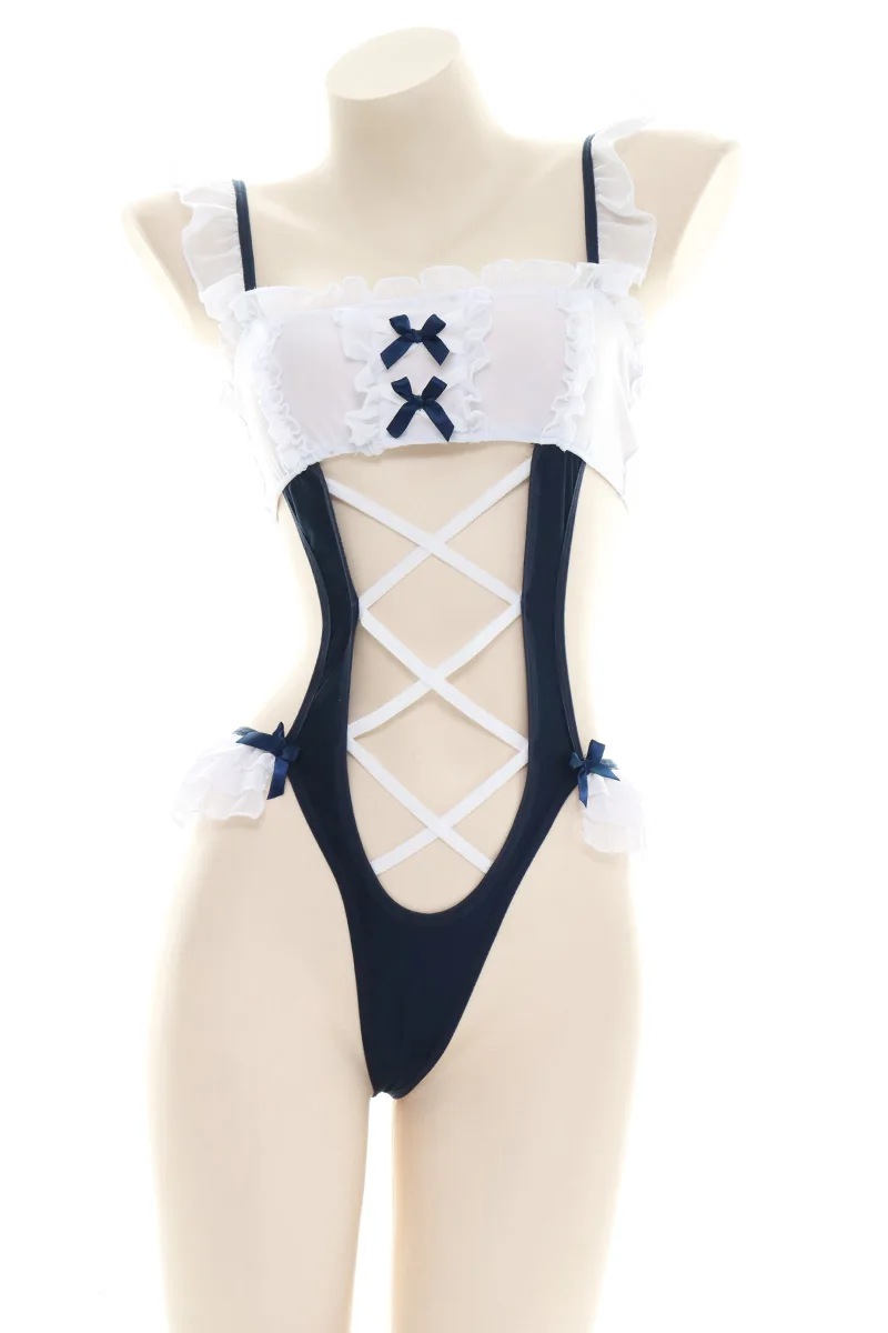 Японский Женский раздельный купальник без рукавов Sukumizu боди костюм с оборками и