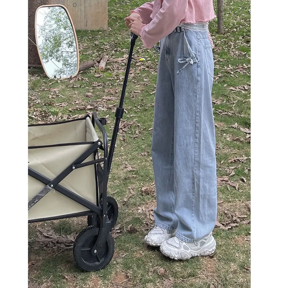 

High waist bow jeans women's new Korean wide leg pants