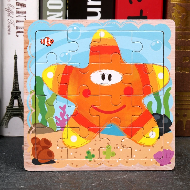 ZMP094-18 Детские игрушки Монтессори Деревянные головоломки/Морские животные головоломки мультфильм набор аниме образование деревянная игрушка мультфильм автомобиль/детские игрушки подарок - Цвет: ZMP094-18