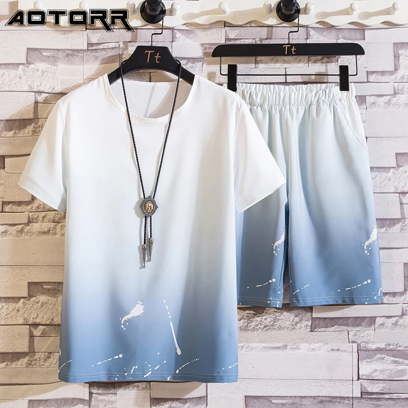 Мужской комплект из 2 предметов Повседневный дышащий спортивный костюм с