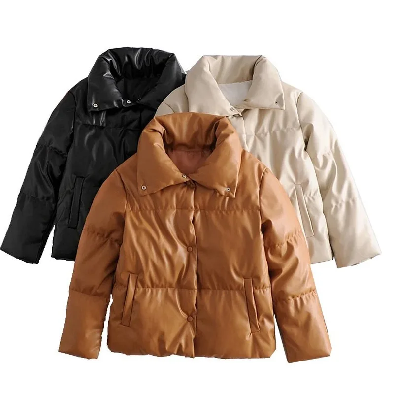 

2020 winter fashion new European and American style casual simple solid color cotton jacket female lapel loose cotton jacket