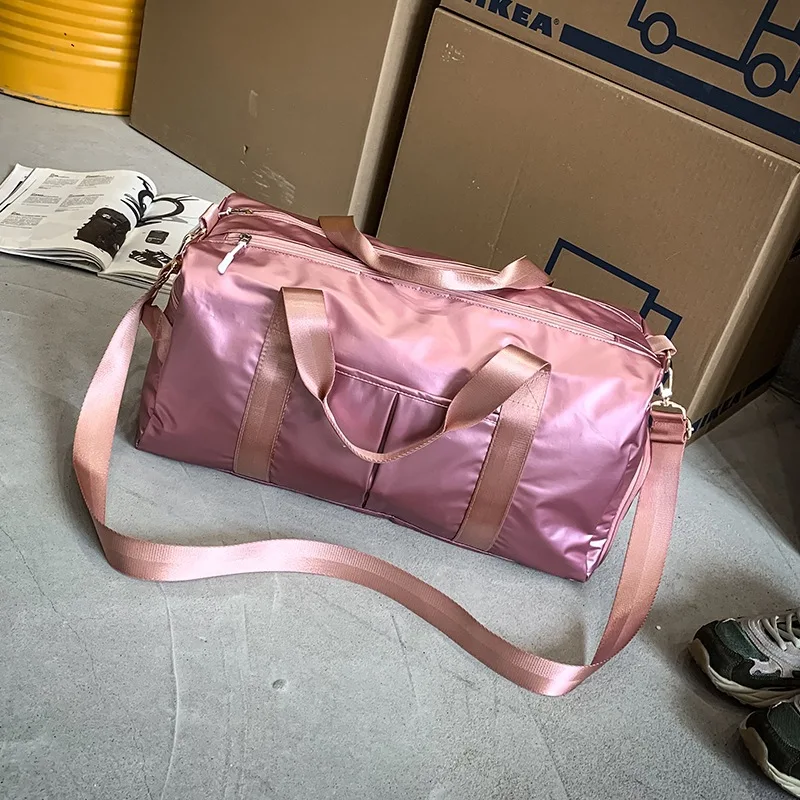 PU Pink Women Storage Training Adjustable Strap Dry Wet Separated Waterproof Outdoor Fitness Travel Handbag Nylon Sports Yoga Gym Bag - Цвет: PU Pink