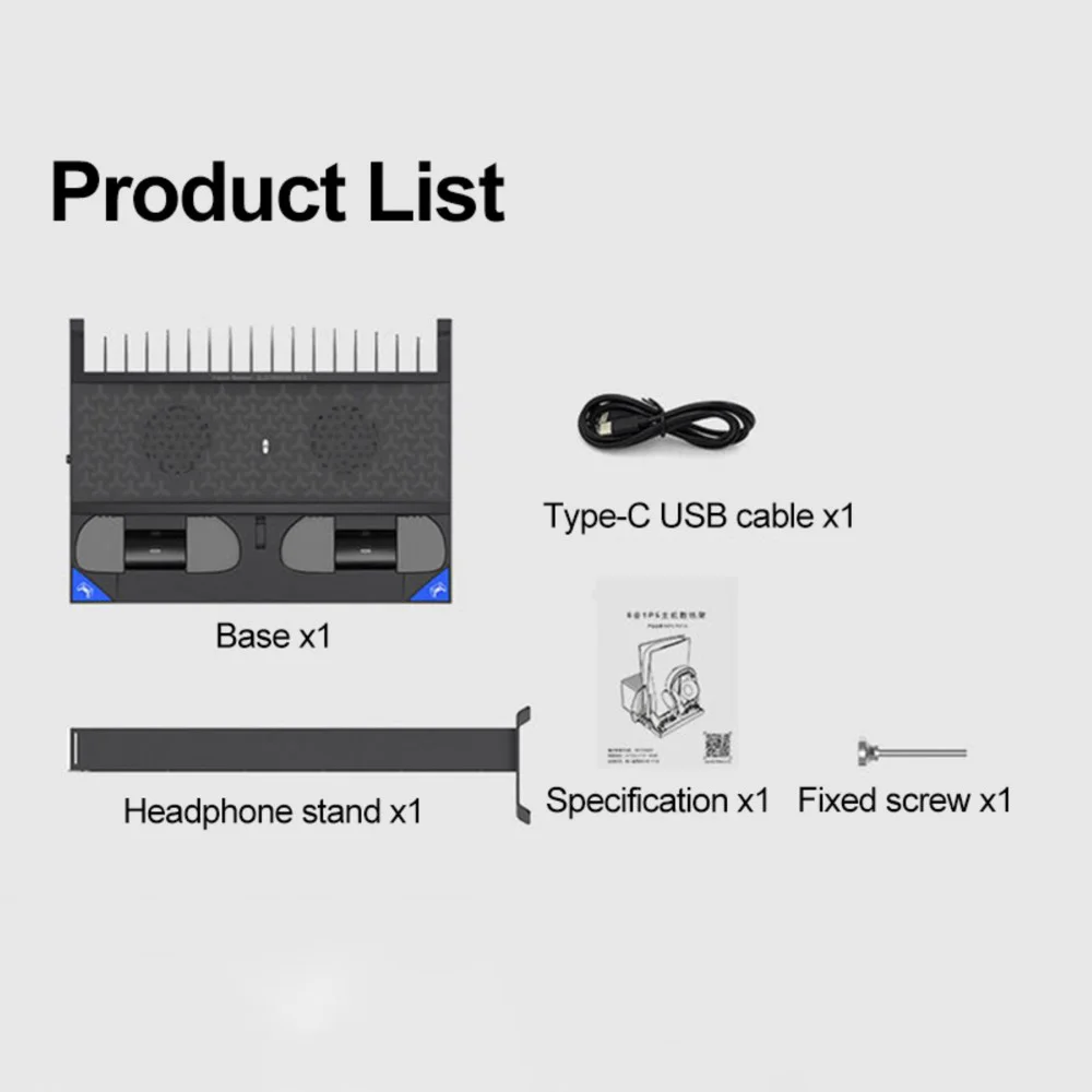 

6 In 1 Console Charging Cooling Rack With Indicator Light Headset Holder Disc Rack Type-C Dual Game Console Charger For PS5