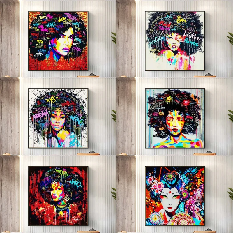 

Abstract Pop African Afro Women oil on Canvas Painting wall art Posters And Prints Wall Art Picture For Living Room Plakat