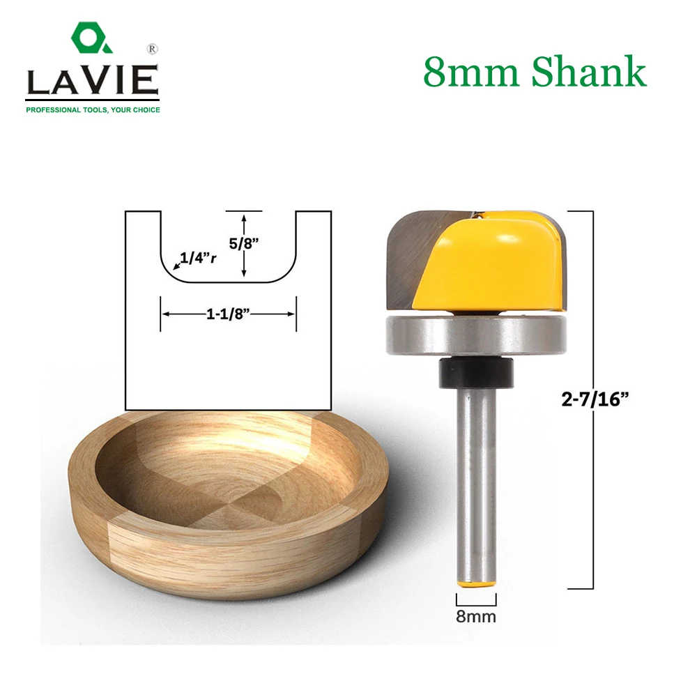 

LAVIE 1pc 8mm Shank 1-1/8 Diameter Bowl Tray Router Bit Round Nose Milling Cutter with Bearing for Wood Woodworking C08-044FX