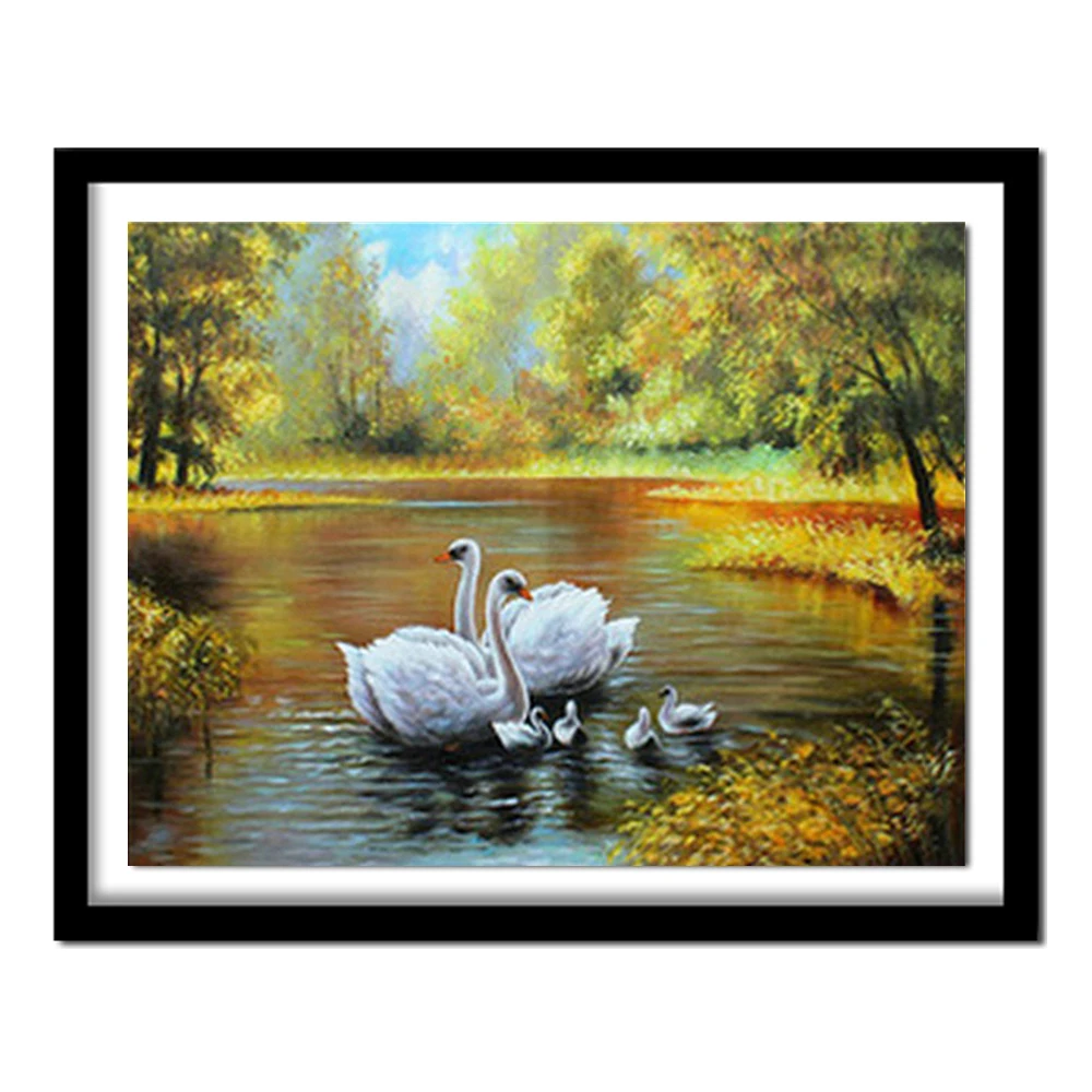 Новинка 100% полная квадратная Алмазная вышивка лебеди семейный вид картина 3D