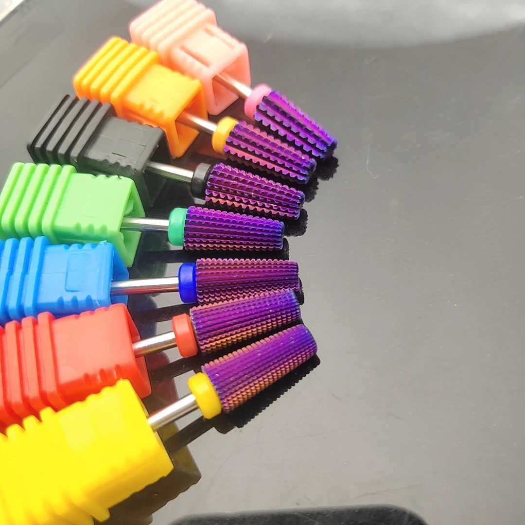 New Purple Plated 5 in 1 Carbide Nail Drill Bits With Cut 2-Way Drills Tapered Bit Milling Cutter For Manicure Nails Accessories